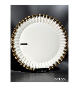 Yuvarlak Sunum Tabak 33 cm, Şık ve Dayanıklı, Gold Detaylı, Estetik Sunum