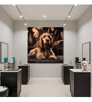Tekli Kare Kanvas Pet Kuaför  Kesim Yapılan Cocker Köpek