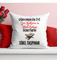 Dünyanın En İyi Din Kültürü Öğretmeni Baskılı Elyaf Dolgulu Saten Hediye Yastık