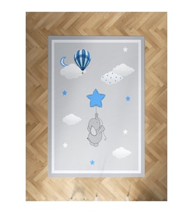 MEKTA HOME BEBEK VE ÇOCUK ODASI Mavi Yıldızlı Fil Desenli Halı