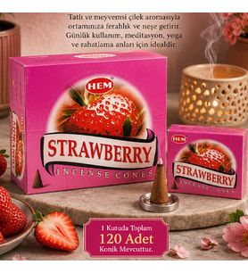 Strawberry Konik Tütsü 120 Adet – Çilek Aromalı Konik Tütsü