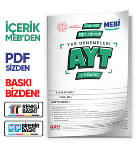 2026 ÖSYM YKS-AYT EŞİT AĞIRLIK MEBİ ONLİNE Türkiye Geneli 1. Deneme Büyük Boy Renkli BASKI ÜCRETİ