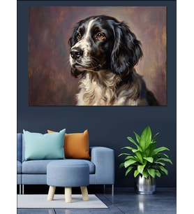 Siyah Beyaz Sadık Dost Köpek Portresi Dekoratif Kanvas - Mdf Ahşap Tablo