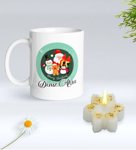 Yılbaşı Hediyesi BK Gift Kişiye Özel Yeni Yıl Tasarımlı Beyaz Kupa Bardak ve Kokulu Kar Tanesi Mum Hediye Seti-3, Sevgiliye Hediye, Arkadaşa Hediye