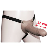 Ufak boy 17 cm içi boş takma penis, parmak kılıfı, kayganlaştırıcı yağ hediyeli