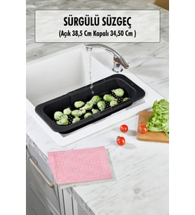 Lavoba İçi Sürgülü Açılır Kapanır Sebze Meyve Süzgeci Siyah (Açık 38,5 Cm Kapalı 34,50 Cm )
