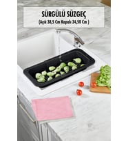 Lavoba İçi Sürgülü Açılır Kapanır Sebze Meyve Süzgeci Siyah (Açık 38,5 Cm Kapalı 34,50 Cm )