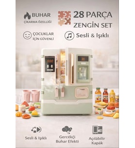 Işıklı ve 7 Farklı Müzikli Buhar Çıkaran Derin Donduruculu ve Buzluklu 28 Parça Aksesuarlı Buzdolabı
