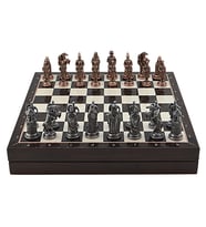 GiftHome Büyük Boy Metal OSMANLI-BİZANS Satranç Tk. Antik ve Ceviz Desenli Sandıklı MDF Tahtası(36X36 cm.)