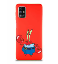 Samsung Galaxy M51 Soft Premier Kapak Bay Yengeç Tasarımlı Silikon Kılıf - Kırmızı (Şeffaf)