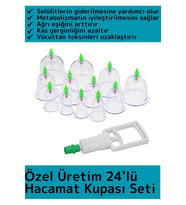 Özel Üretim Yüksek Kaliteli Selülit Çatlak Giderici Vakumlu 24'lü Hacamat Kupası Seti