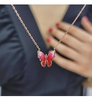 Kelebek Lazer Mine Geçişli Minimal Kolye (Karışık)