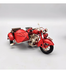 Dekoratif Metal Kırmızı Motosiklet Sepetli A-7917