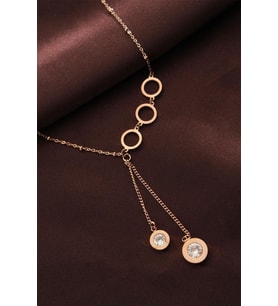 ELNES ÇELİK ROSE RENK TAŞLI OVAL KOLYE