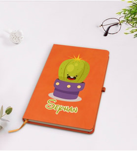 BK Gift Kişiye Özel Kaktüs Tasarımlı Turuncu Termo Deri Defter Model 10