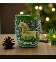 Unicorn Yılbaşı Mumluk - Vanilya Kokulu Soya Mumu (Orman Yeşili)