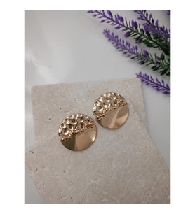 Lente Aksesuar Yuvarlak Ezme Plaka Küpe - Sezon Trendi Kadın Küpe (Gold)