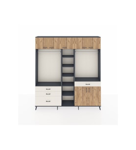 Arges Dolap 11 Raflı 4 Çekmeceli 2 Askılı 220x30x243 Antrasit-Çam/Aytaşı