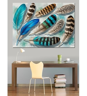 Renkli Kuş Tüyleri Modern Tablo Dekoratif Kanvas - Mdf Ahşap Tablo