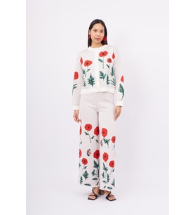 Peraluna POPPY TROUSER Gelincik Desen Organik Pamuk Kadın Pantolon - Ekru