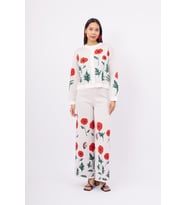 Peraluna POPPY TROUSER Gelincik Desen Organik Pamuk Kadın Pantolon - Ekru
