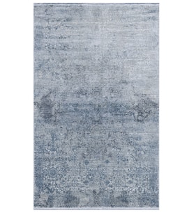 Gri Halı Lacivert Detaylı Eskitme Stil Salon Halısı Modern Tasarım Vintage Dokulu