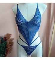 Sofia Transparan Dantelli Kadın Fantezi Bodysuit-SAKS MAVİ