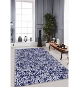 Lacivert Leopar Kaymaz Taban Makinede Yıkanabilir Halı LE003 - 100 x 160 cm