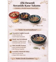 Kabartma Desenli El Boyaması Seramik Kase Seti, 3’lü Renkli Çini Motifli Dekoratif Sunum Kaseleri, Kahvaltı, Meze, Çerez ve Servis İçin Çok Amaçlı El Yapımı Kase Takımı