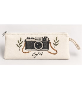 Kişiye Özel Vintage Fotoğraf Makinesi Baskılı Fermuarlı Clutch El Çantası Makyaj Çantası
