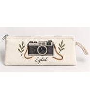 Kişiye Özel Vintage Fotoğraf Makinesi Baskılı Fermuarlı Clutch El Çantası Makyaj Çantası