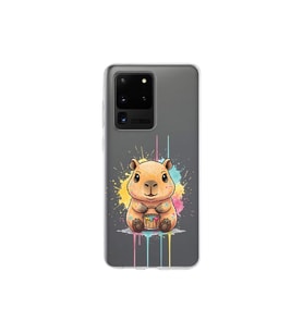 Samsung Galaxy S20 Ultra ile Uyumlu Splash Kapibara Tasarımlı Şeffaf Silikon Kılıf