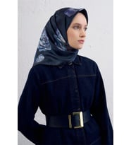 Armine Sura Saf İpek Eşarp 9419 - 56 Mavi Karışık Desen