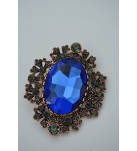 STONEAGE Broş Safir ve Zirkon Taşlı Büyük Boy