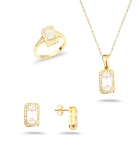 925 Ayar Gümüş Baget Taşlı Set