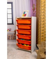 6 Çekmeceli Çocuk Oyuncak ve Aktivite Dolabı,Beyaz-Turuncu 18mm MDF