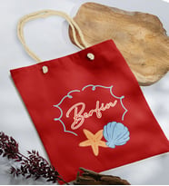 BK Gift Kişiye Özel Yaz Temalı İsimli Kırmızı Halat Saplı Kumaş Plaj Çantası -3, Baskılı Omuz Çantası, Alışveriş Çantası, Arkadaşa Hediye, Sevgiliye Hediye