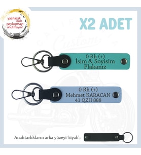 İsmime Özel Plaka ve 0 Rh (+) Kan Grubu Yazılı Kişiselleşmiş x2 Anahtarlık Set, K Turkuaz-Mavi-Syh (Çok Renkli)
