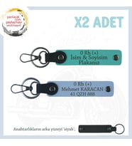 İsmime Özel Plaka ve 0 Rh (+) Kan Grubu Yazılı Kişiselleşmiş x2 Anahtarlık Set, K Turkuaz-Mavi-Syh (Çok Renkli)