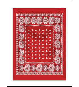 KIRMIZI ZEMİN ÜZERİNE BEYAZ ŞAL DESENLİ KARE %100 PAMUK BANDANA 55X55 UNİSEX