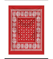 KIRMIZI ZEMİN ÜZERİNE BEYAZ ŞAL DESENLİ KARE %100 PAMUK BANDANA 55X55 UNİSEX