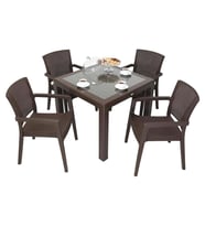 Mandella Elit Rattan 90x90 Zeus Koltuk Camlı Masa Takımı KAHVERENGİ