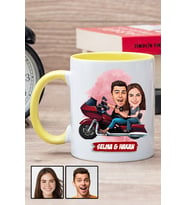 Sevgiliye Hediye Motorsiklet Temalı Karikatürlü Sarı Kupa Bardak