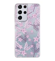 Samsung Galaxy S21 Ultra Kapak Floral Pudra Tasarımlı Şeffaf Silikon Kılıf
