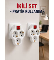 Kablosuz 3’lü Priz Çoklayıcı Açma Kapama Anahtarlı Duvar Tipi 2 Adet Set