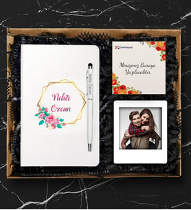 İsimli Beyaz Deri Defter & Kutulu Metal Tükenmez  + Instagram Çerçeve