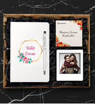 İsimli Beyaz Deri Defter & Kutulu Metal Tükenmez  + Instagram Çerçeve