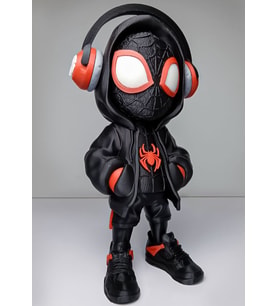 Hypebeast Miles Morales Figürü - 3D Baskı Kulaklıklı ve Hoodie li Spider-Man - Koleksiyonluk Streetwear Heykel
