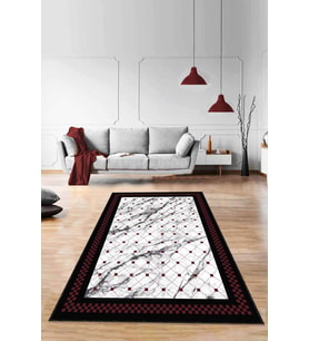 Bordo Geometrik Kaymaz Taban Makinede Yıkanabilir Halı RV145 - 100 x 160 cm