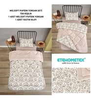 ETE HOMETEX TEK KİŞİLİK LÜX WELSOFT YORGAN SETİ AKSU BEJ 155X215CM 8696474231931